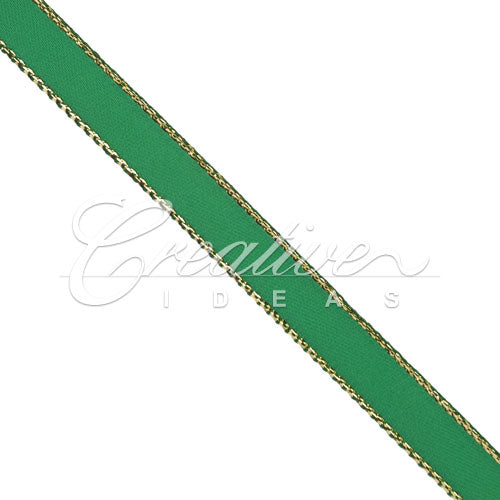 3/8" Satin With Gold Edge Ribbon- 50 Yards (Emerald Green)