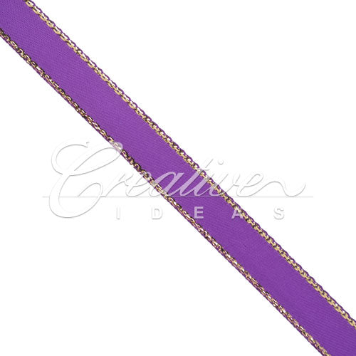 3/8" Satin With Gold Edge Ribbon- 50 Yards (Purple)