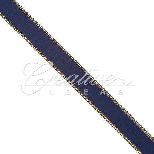 3/8" Satin With Gold Edge Ribbon- 50 Yards (Navy Blue)