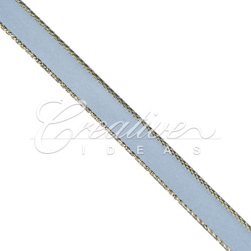 3/8" Satin With Gold Edge Ribbon- 50 Yards (Antique Blue)
