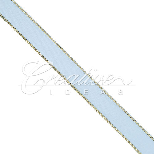 3/8" Satin With Gold Edge Ribbon- 50 Yards (Blue Mist)