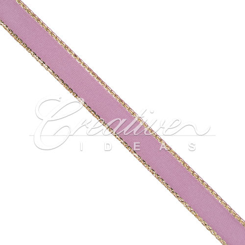3/8" Satin With Gold Edge Ribbon- 50 Yards (Rosy Mauve)
