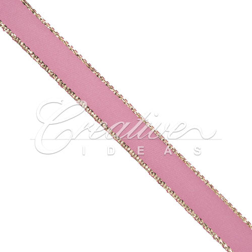 3/8" Satin With Gold Edge Ribbon- 50 Yards (Colonial Rose)