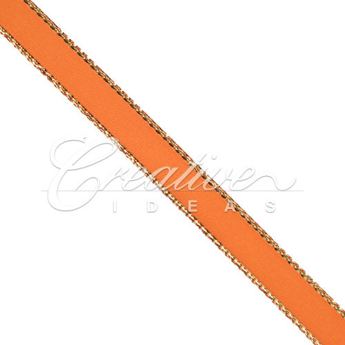 3/8" Satin With Gold Edge Ribbon- 50 Yards (Orange)