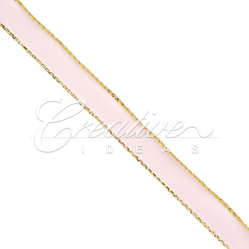 3/8" Satin With Gold Edge Ribbon- 50 Yards (Light Pink)