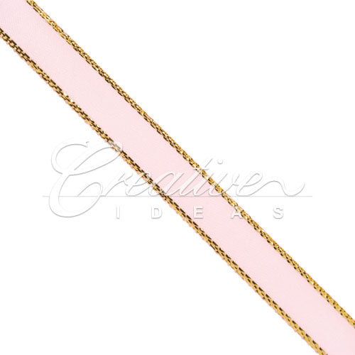 3/8" Satin With Gold Edge Ribbon- 50 Yards (Pink)