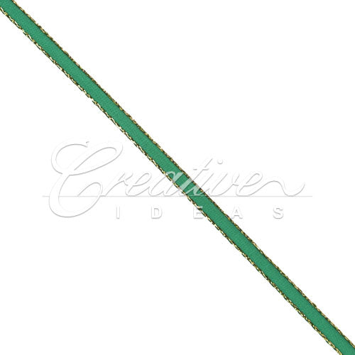 1/8" Satin With Gold Edge Ribbon - 50 Yards (Emerald Green)
