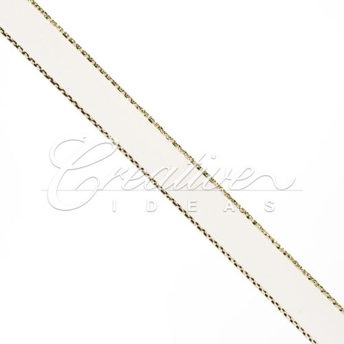 3/8" Satin With Gold Edge Ribbon- 50 Yards (White)