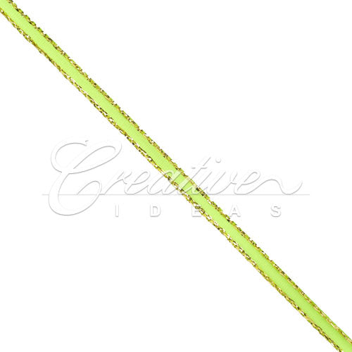 1/8" Satin With Gold Edge Ribbon - 50 Yards (Apple Green)