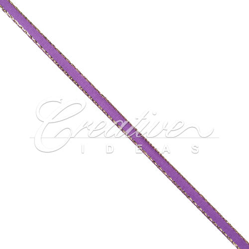 1/8" Satin With Gold Edge Ribbon - 50 Yards (Purple)