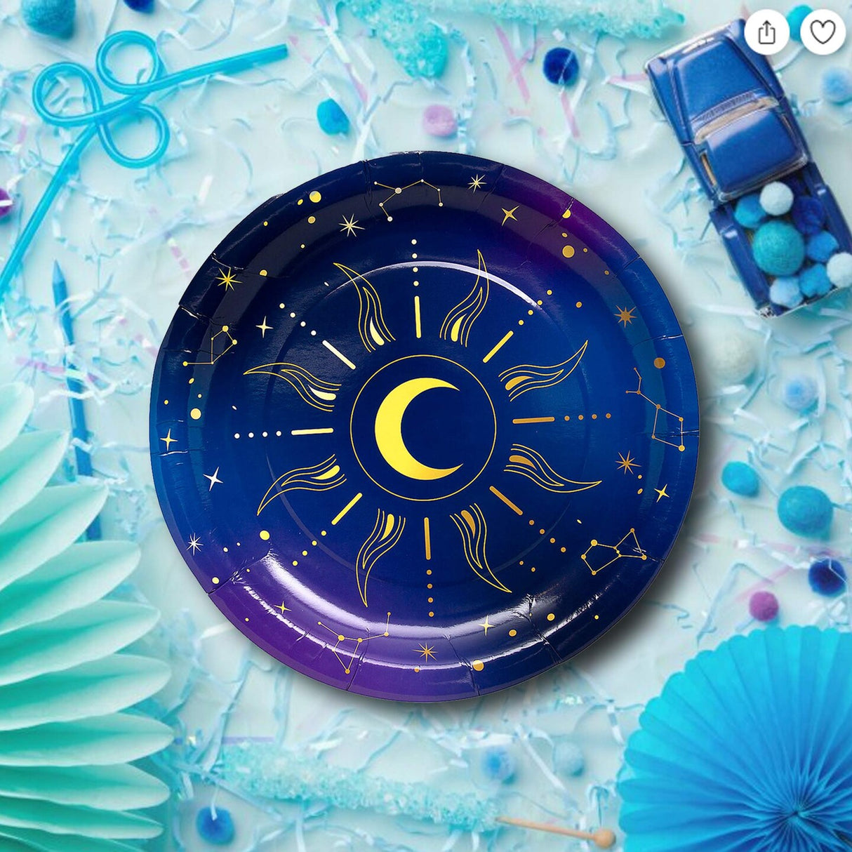 Celestial Sun and Moon Paper Dinner Plates 9 Inch 8 Count for Party Table Settings