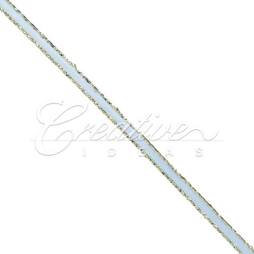 1/8" Satin With Gold Edge Ribbon - 50 Yards (Blue Mist)