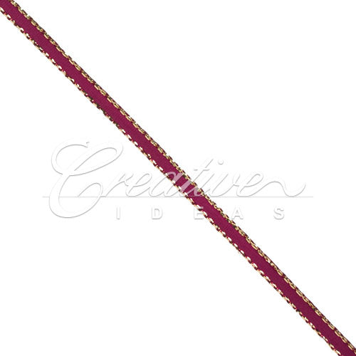 1/8" Satin With Gold Edge Ribbon - 50 Yards (Wine)