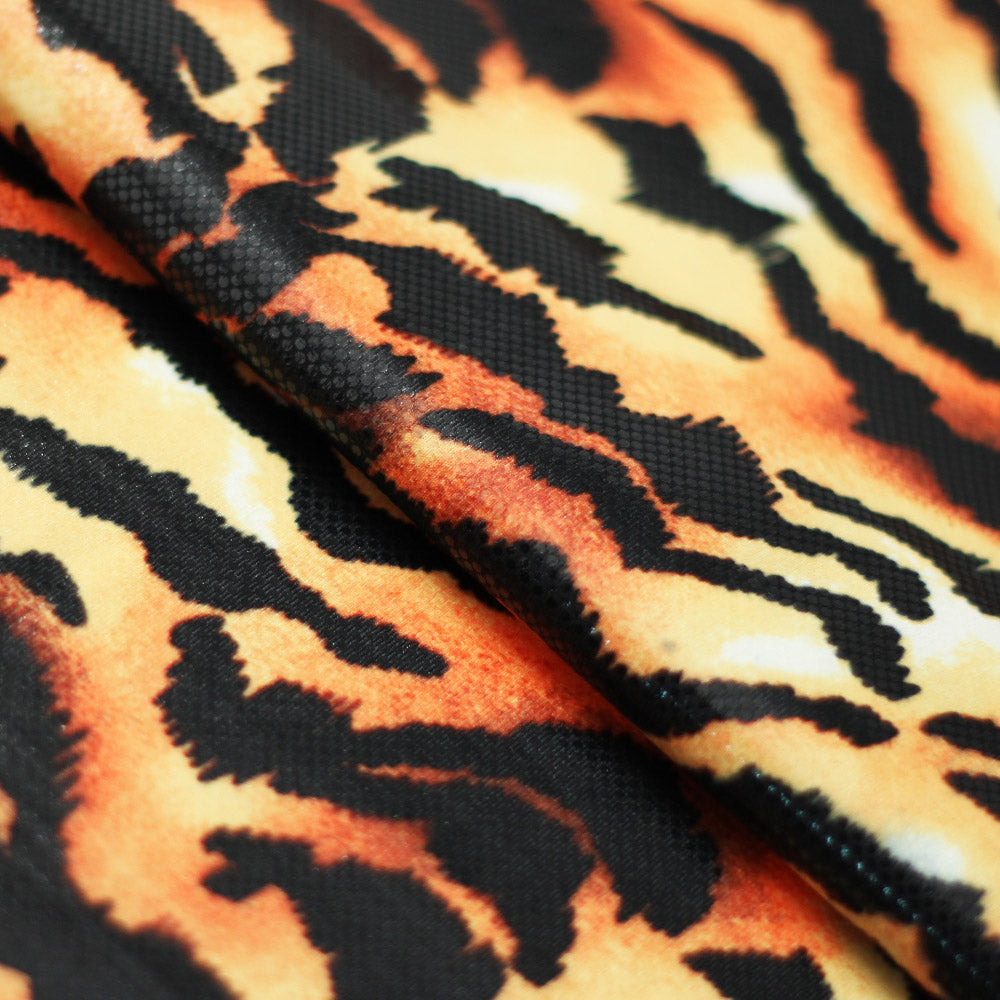 Tiger Polyester Spandex Fabric - Black/Brown Tiger Print, 240 GSM, 58/60" Width (1 Yard)