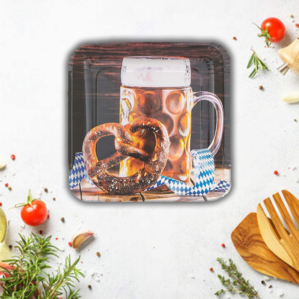 8 Ct. Oktoberfest Party Beer & Pretzel Paper Dinner Plates Festive Bavarian Tableware 9 Inch