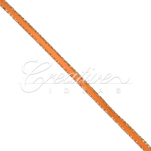 1/8" Satin With Gold Edge Ribbon - 50 Yards (Orange)
