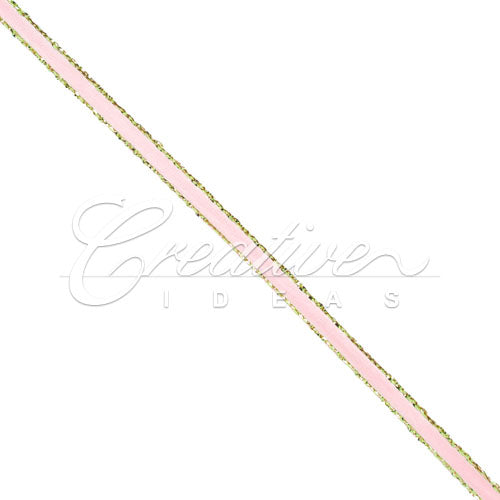 1/8" Satin With Gold Edge Ribbon - 50 Yards (Light Pink)