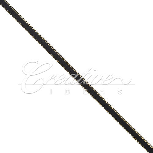 1/8" Satin With Gold Edge Ribbon - 50 Yards (Black)