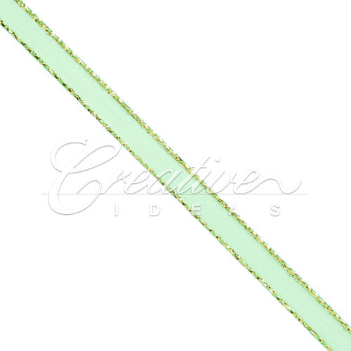 1/4" Satin With Gold Edge Ribbon - 50 Yards (Mint Green)