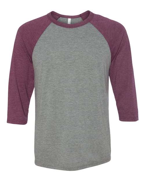 Bella + Canvas Unisex Three-Quarter Sleeve Baseball Tee