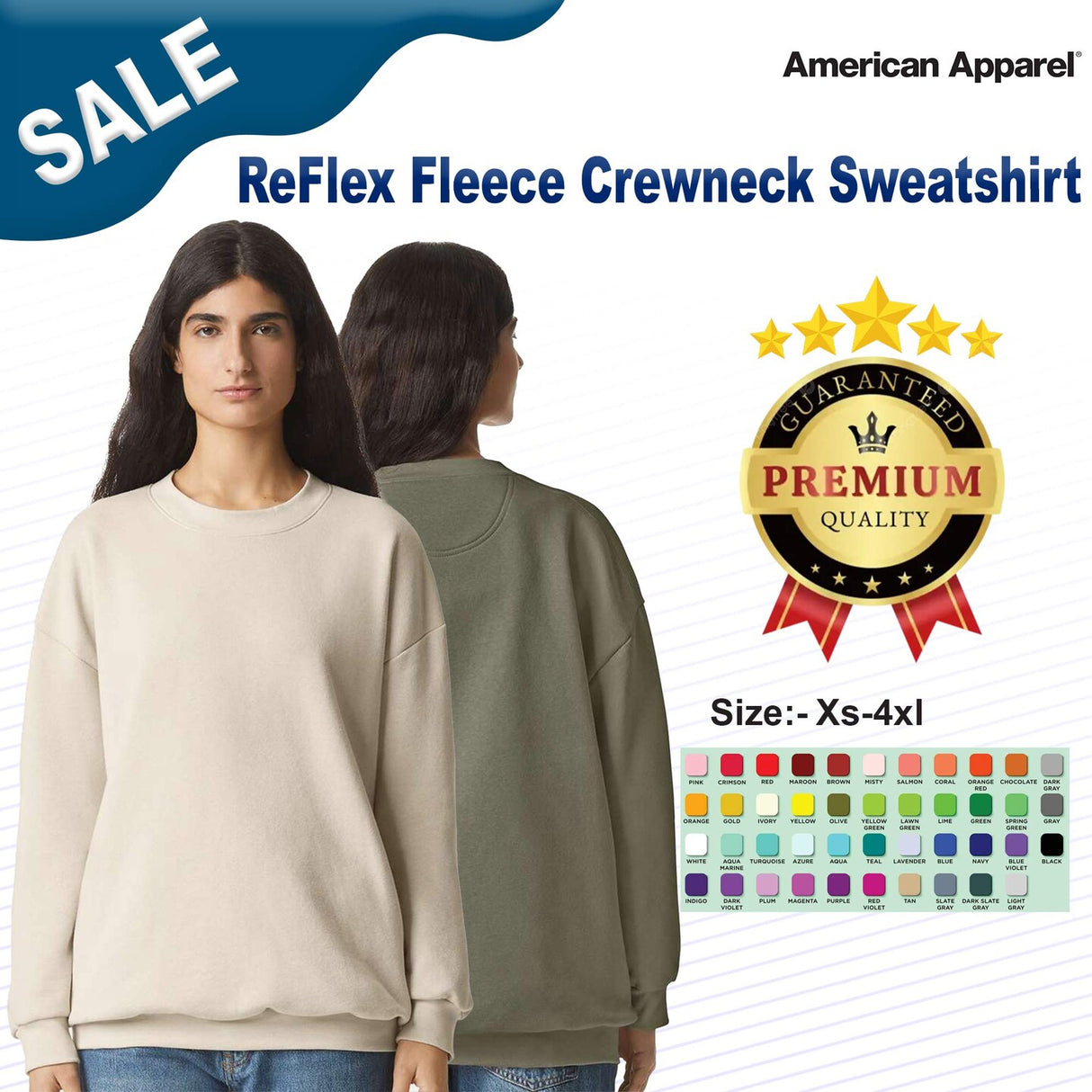 American Apparel® ReFlex Fleece Crewneck Long Sleeve Sweatshirt