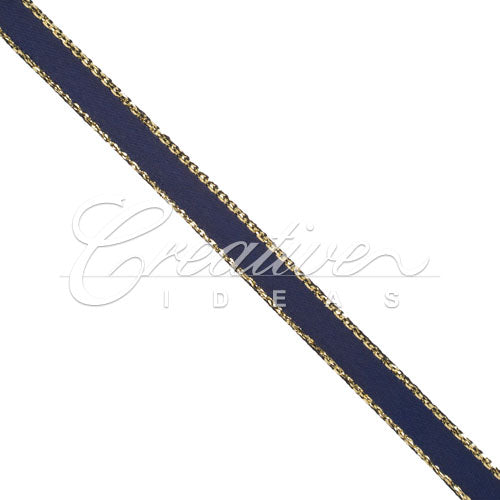 1/4" Satin With Gold Edge Ribbon - 50 Yards (Navy Blue)