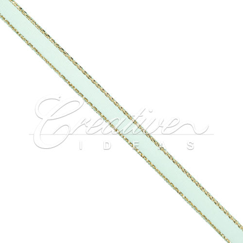 1/4" Satin With Gold Edge Ribbon - 50 Yards (Aqua)