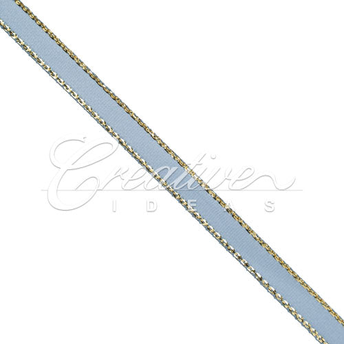 1/4" Satin With Gold Edge Ribbon - 50 Yards (Antique Blue)