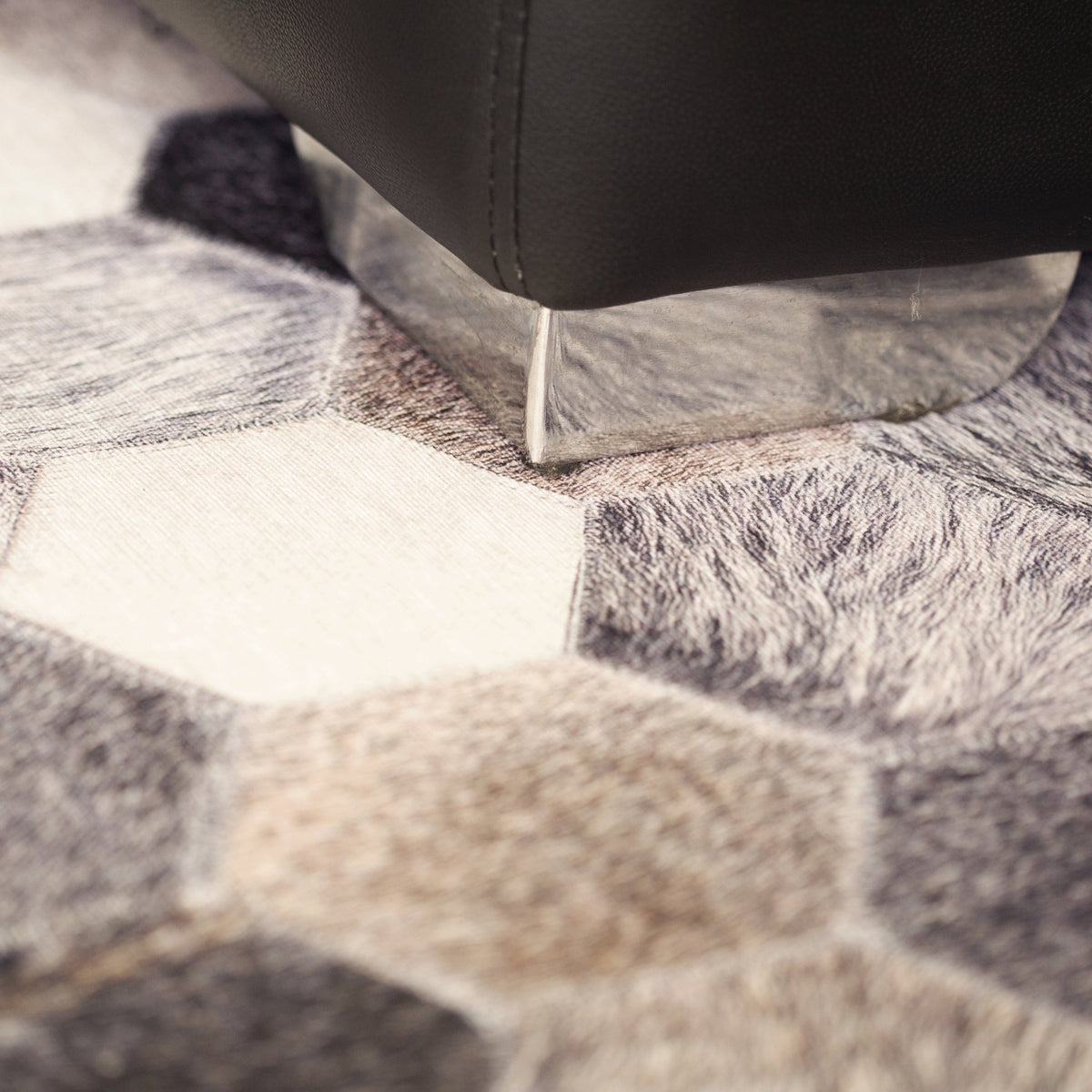 Vegan Geometric Gray Black Faux Hide Area Rug/Carpet