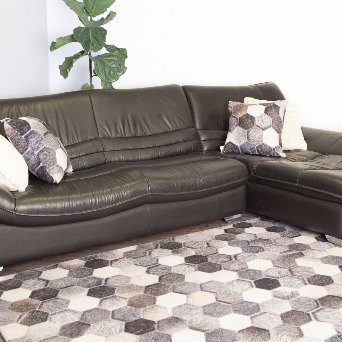 Vegan Geometric Gray Black Faux Hide Area Rug/Carpet