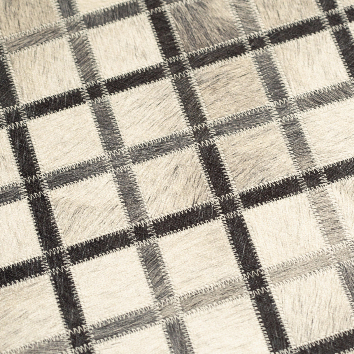 Vegan Diamond Patchwork Polyester Fabric - Gray Black Faux Hide Cowhide, Diamond Patchwork, 10' X 13' (1 Piece)