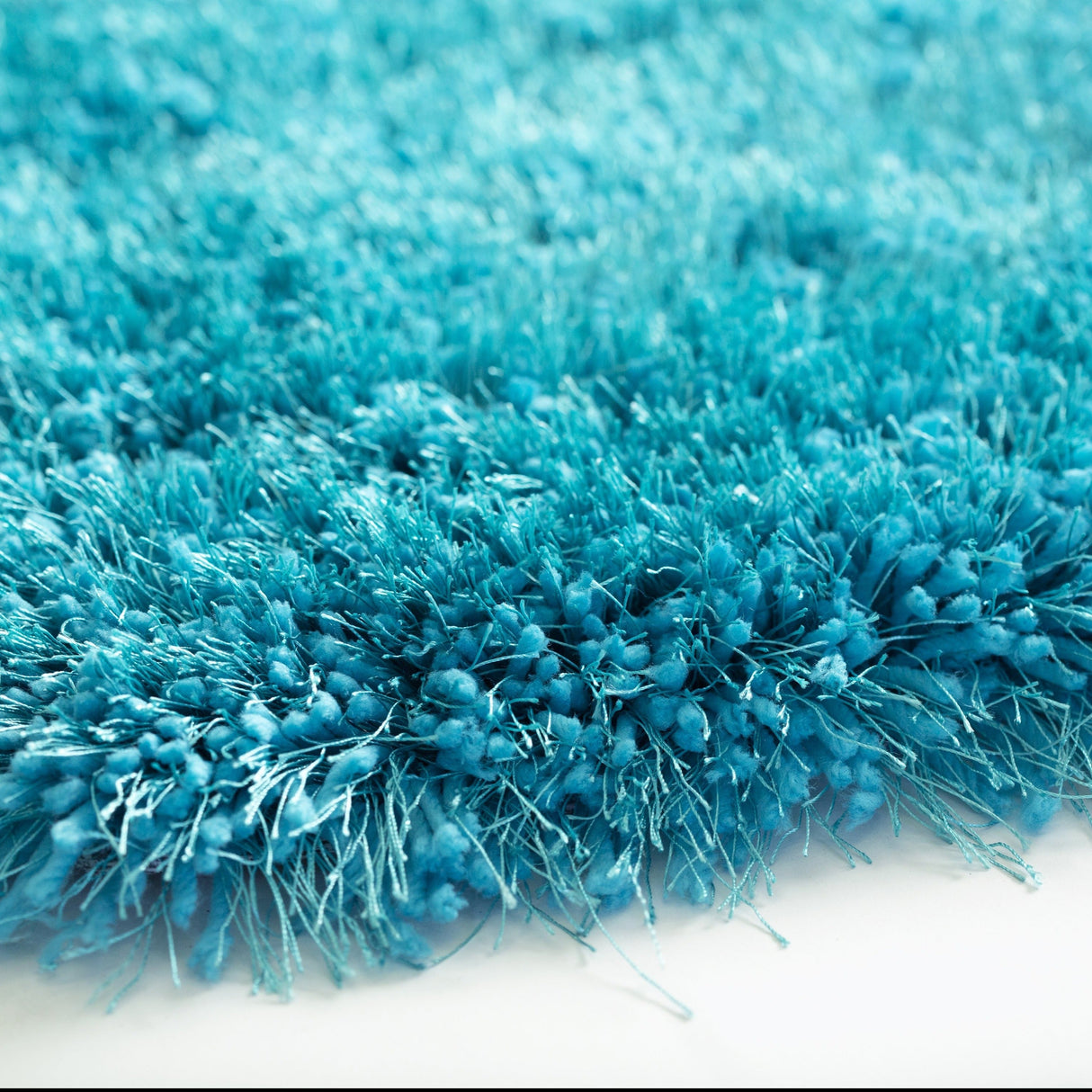Turquoise Solid Shag Area Rug/Carpet Polyester Fabric - Turquoise, Thick And Thin Yarns Design, 2" High Pile (1 Unit)