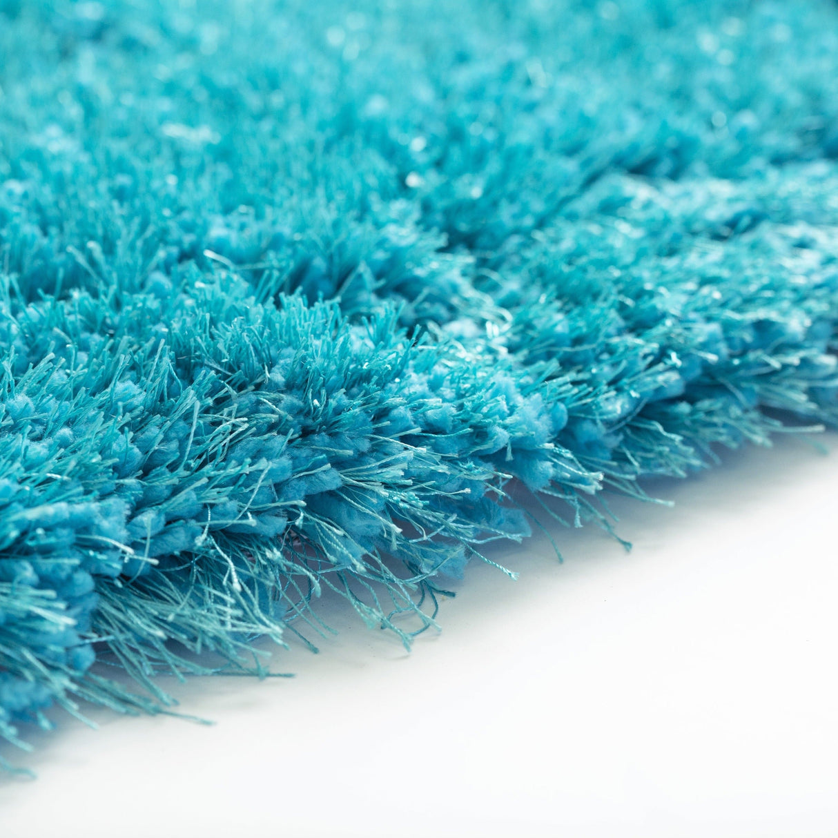 Turquoise Solid Shag Area Rug/Carpet Polyester Fabric - Turquoise, Thick And Thin Yarns Design, 2" High Pile (1 Unit)