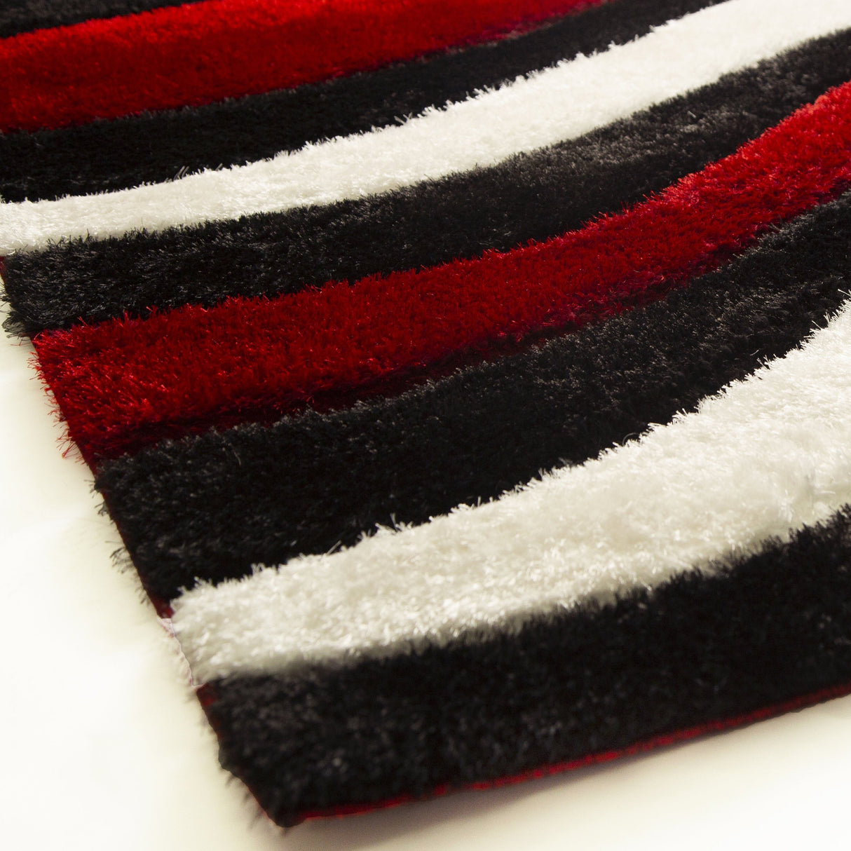 SR-725 Polyester Fabric - Red, White, Black 3D Wave Shag Area Rug, 2" Pile Height (1 Piece)