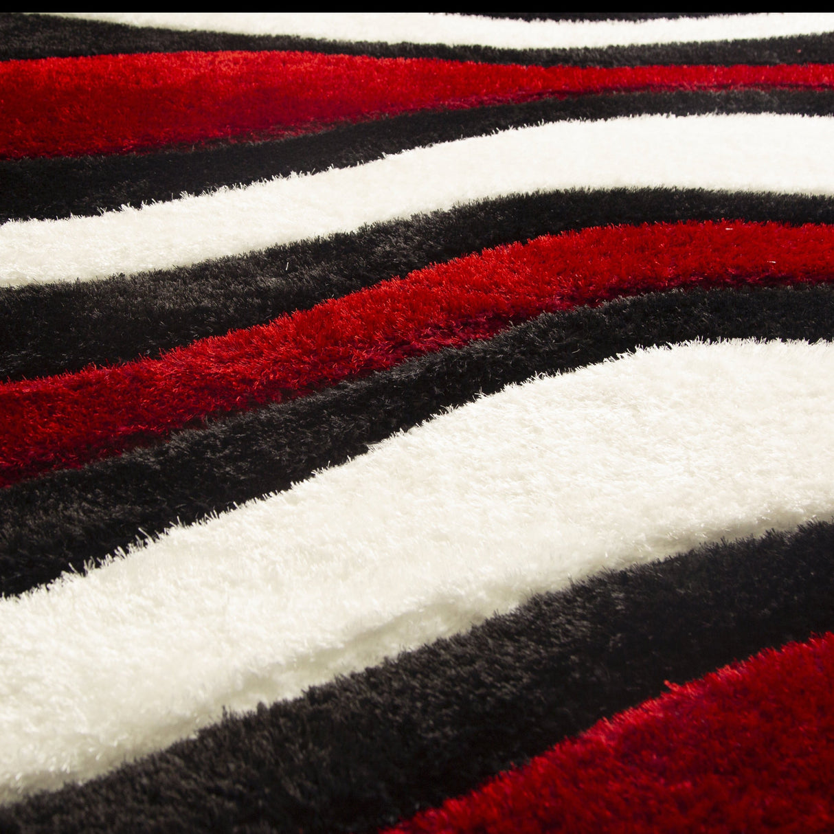 SR-725 Polyester Fabric - Red, White, Black 3D Wave Shag Area Rug, 2" Pile Height (1 Piece)