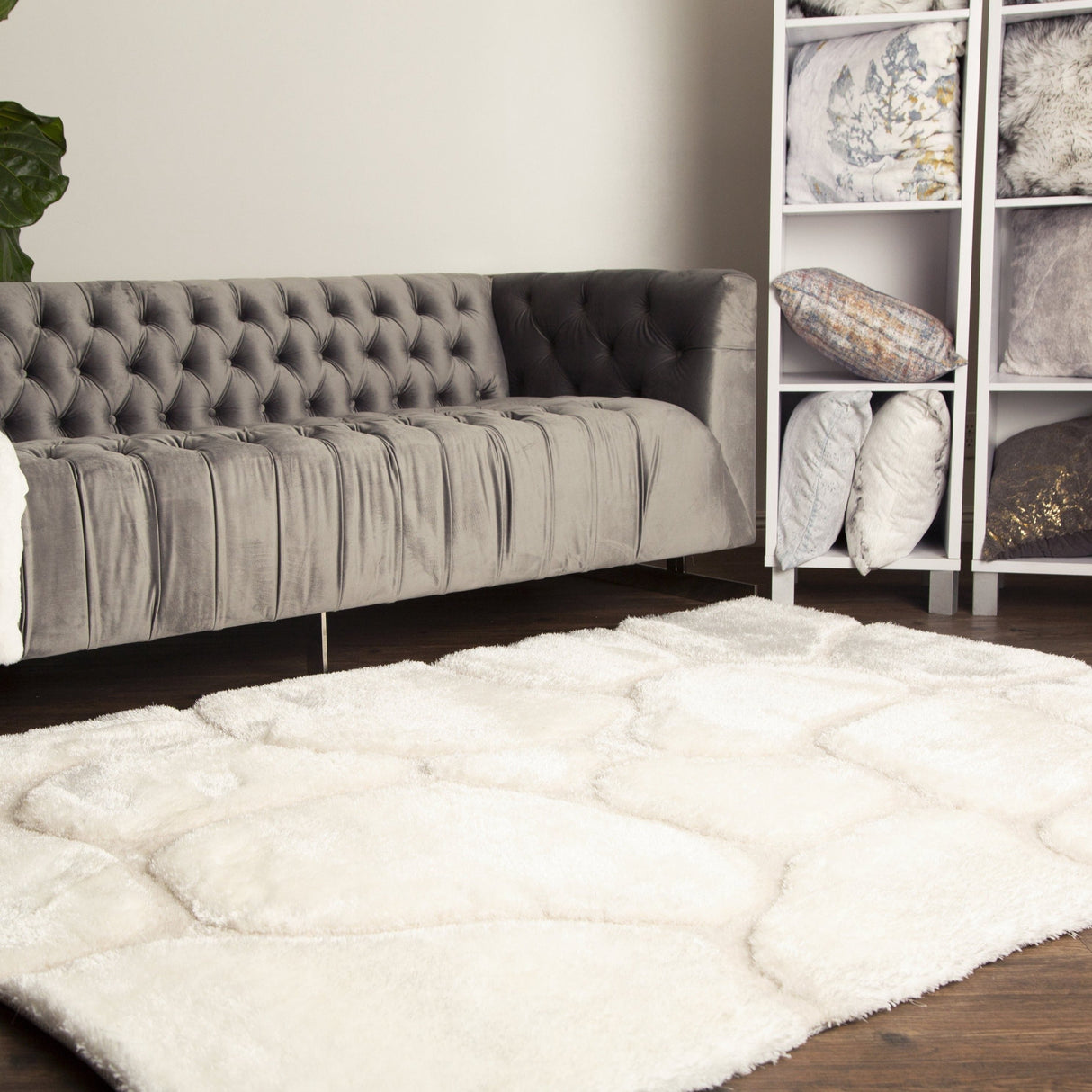 Soft Cozy 3D Rock Design Polyester Fabric - Hand Carved Rock Pattern, 5' X 7', Earth, Ivory, Steel (1 Rug)