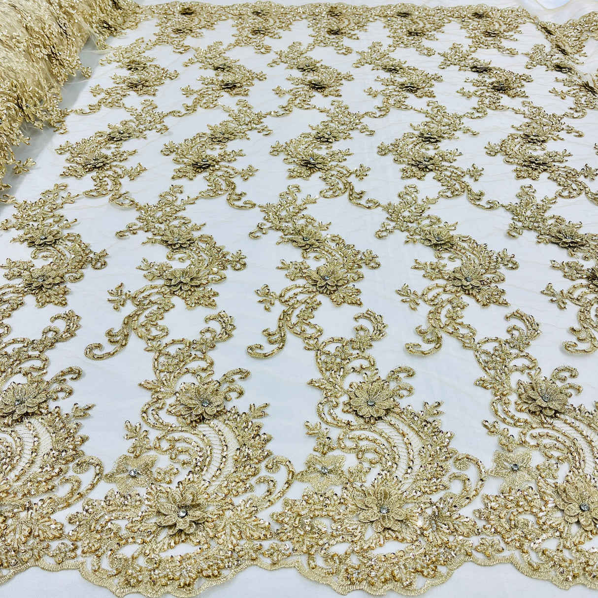 Beaded 3D Floral Lace Fabric 52" Wide