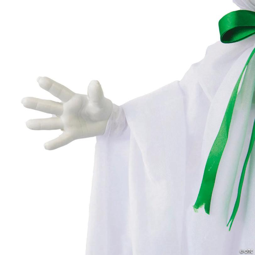 39 1/4" Animated Hanging Smiling Ghost with Witch Hat & Green Bow Halloween Decoration