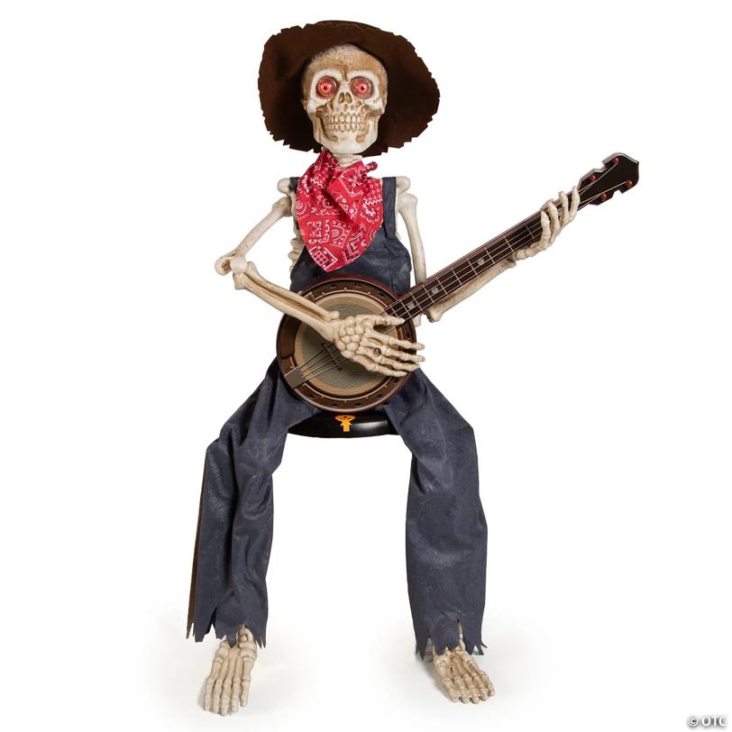 39" Skeleton Playing Banjo Animated Halloween Decoration