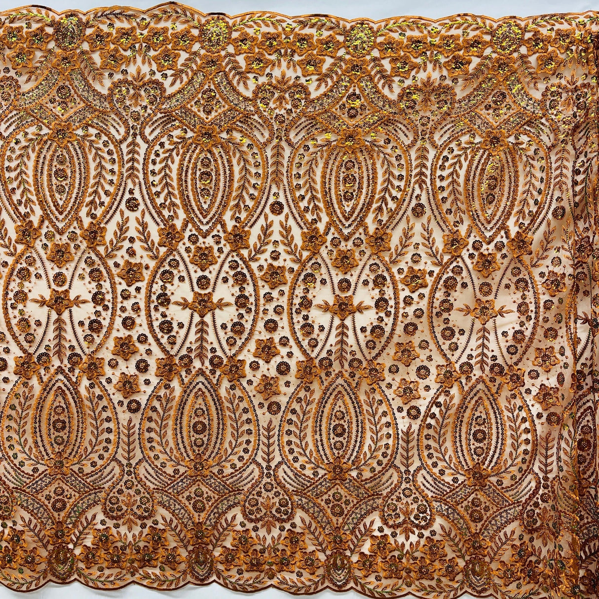 Beaded Sequined Floral Lace Fabric 52" Wide