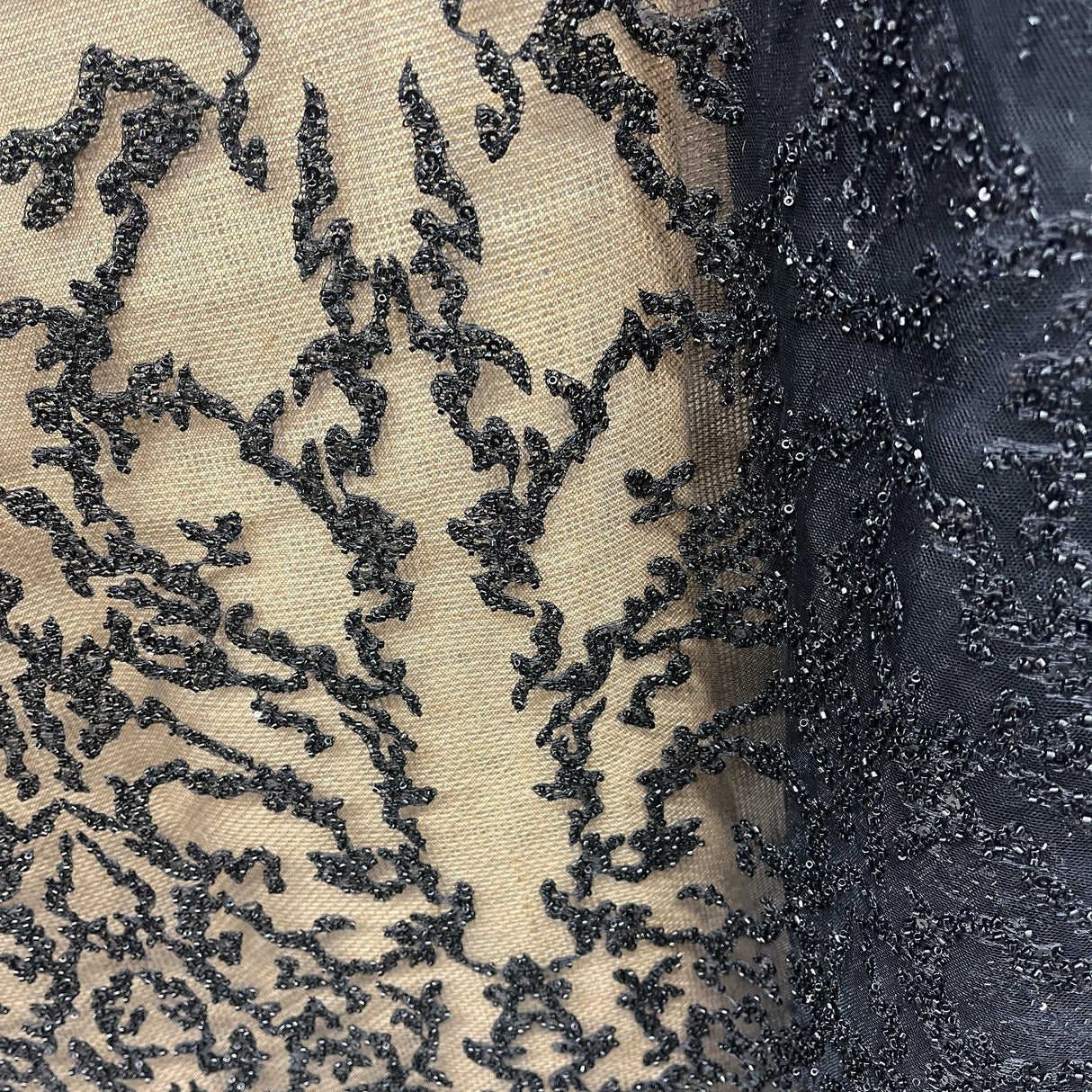 Beaded Lace Fabric on Polyester Net Mesh 52" Wide