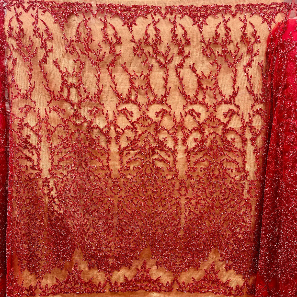 Beaded Lace Fabric on Polyester Net Mesh 52" Wide