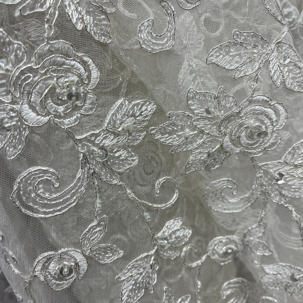 Beaded Corded Floral Bridal Lace Fabric 52" Wide