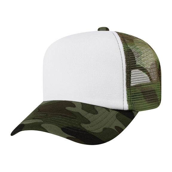 Trucker Hats Caps Fabric - White/Camo, Adjustable (1 Unit)
