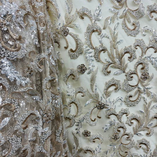 1 Yard Beaded Lace Fabric Embroidered 100 Percent Polyester Net Mesh 53 inch Width