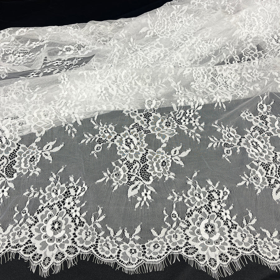 3 Yards Chantilly Embroidered Lace Fabric with Eyelash Scallop