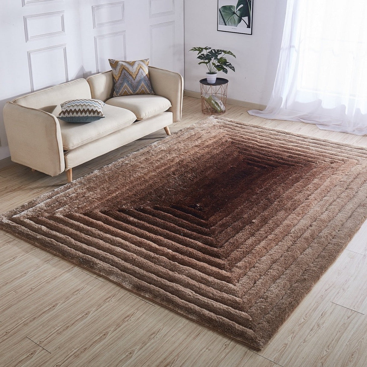Soft Cozy Fluffy 3D Viscose Feel Geometric Design Shag Area Rug - 100% Polyester Fabric - Geometric Shag, Vibrant Color Palette, 7'6" X 10'3" (1 Unit)