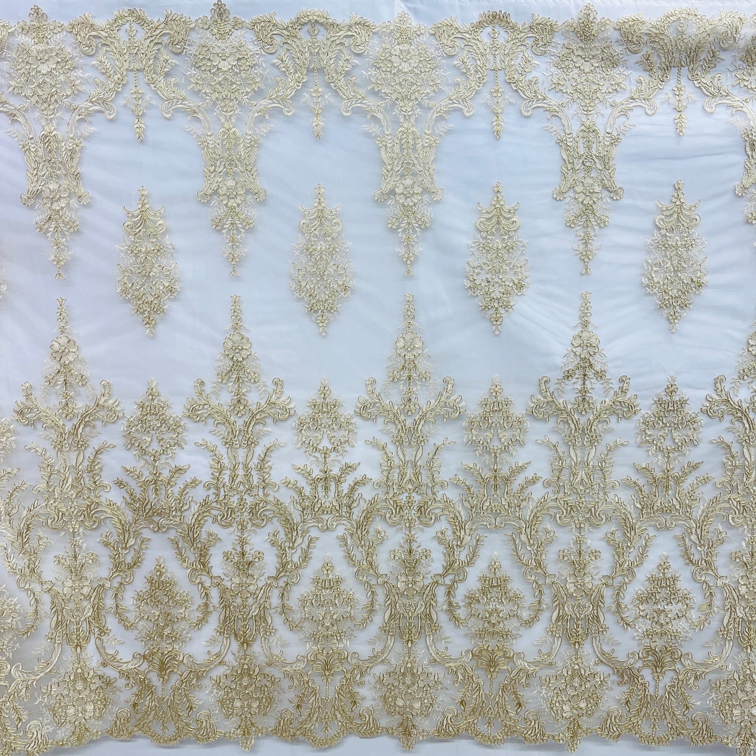1 Yard Corded Bridal Lace Fabric Embroidered on Premium Polyester Mesh 52