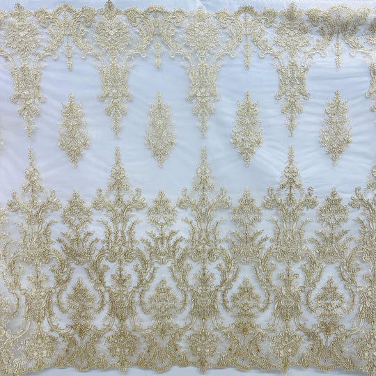 1 Yard Elegant Corded Bridal Lace Fabric Embroidered on Polyester Net Mesh