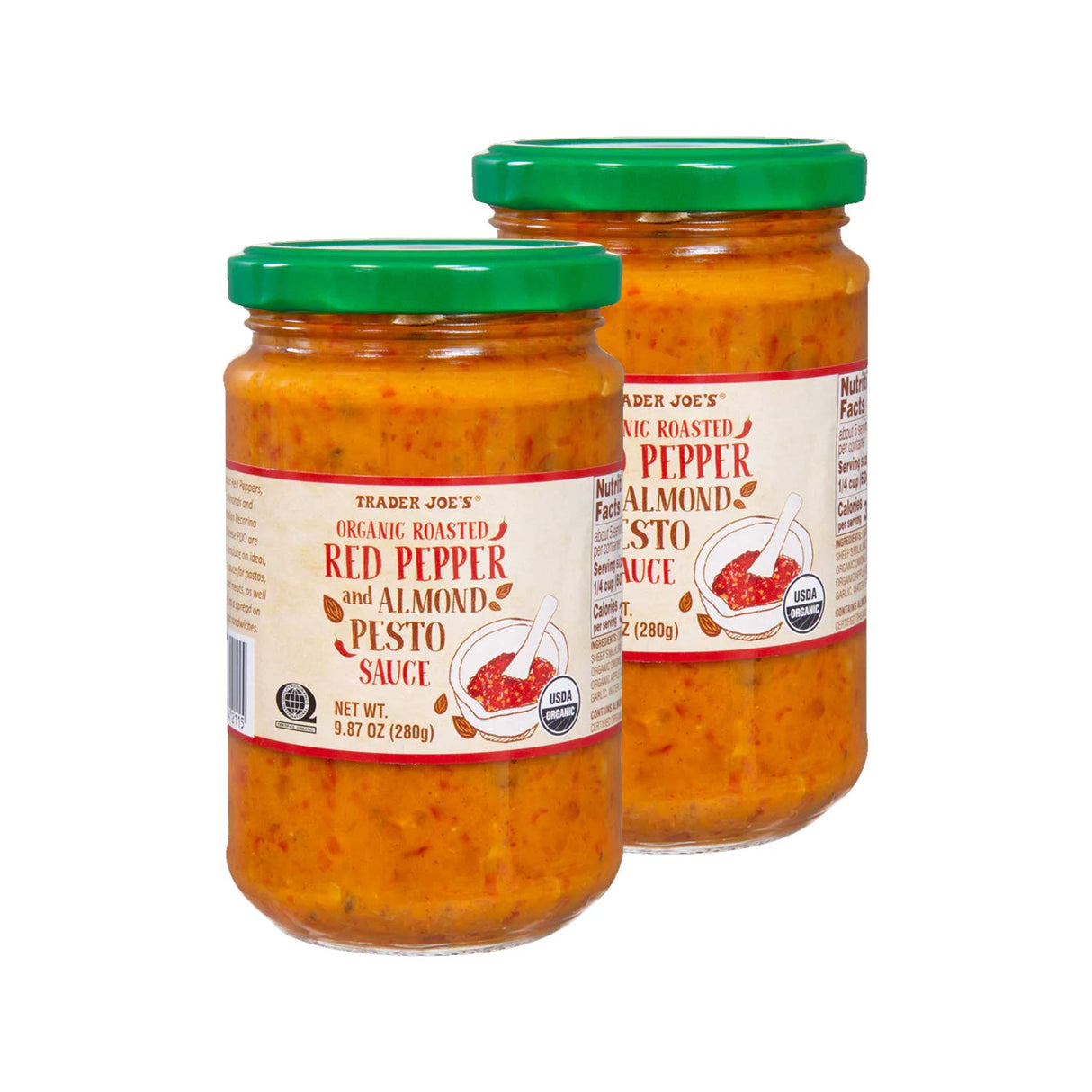 Organic Roasted Red Pepper & Almond Pesto – Rich & Savory Spread, 9.87 oz